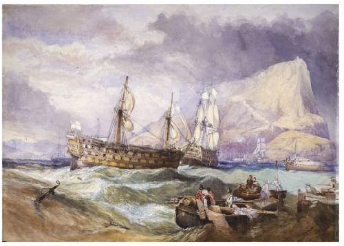 Clarkson Frederick Stanfield H.M.S 'Victory' towed into Gibraltar, Norge oil painting art